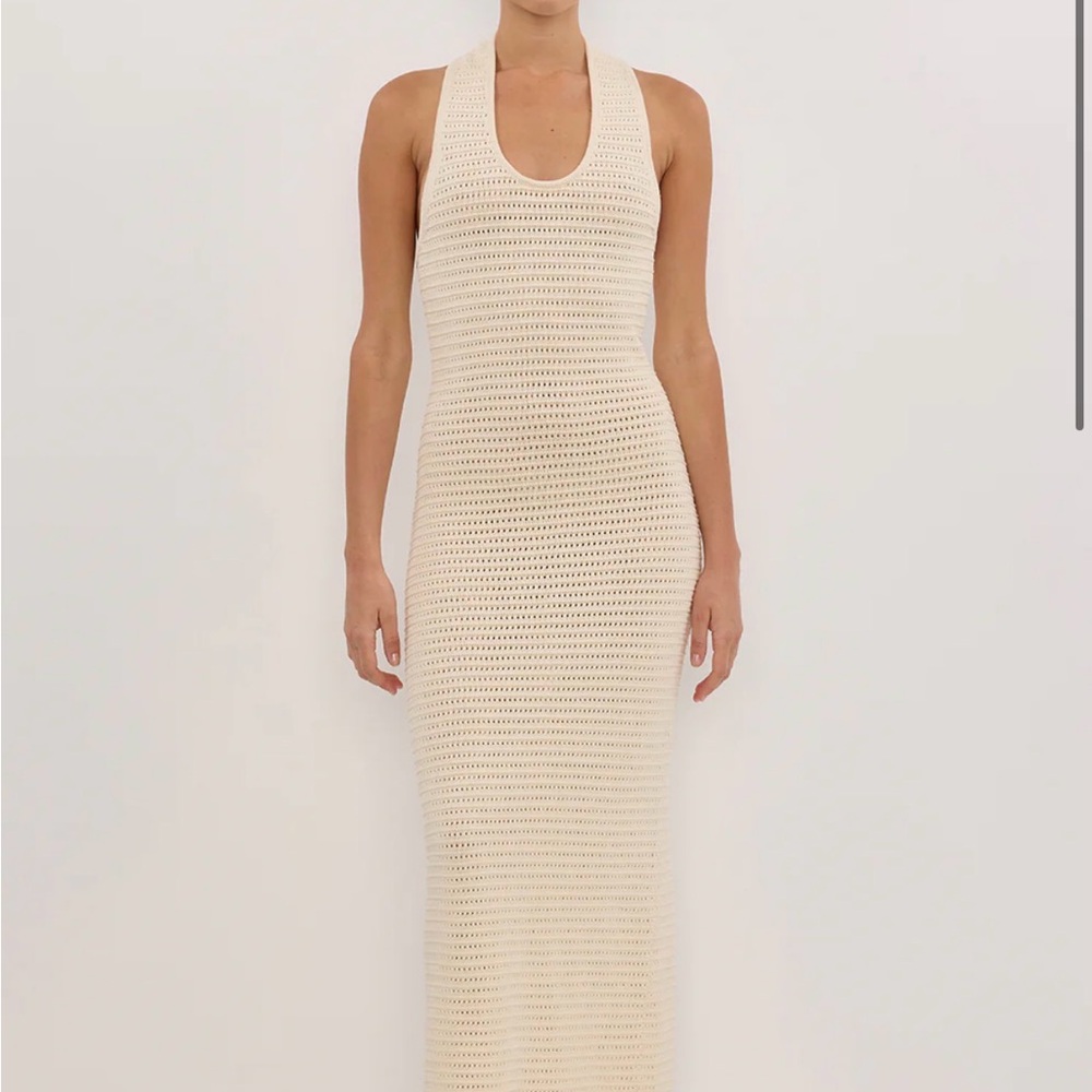 DISSH Gina Cream Halter Crochet Midi Dress